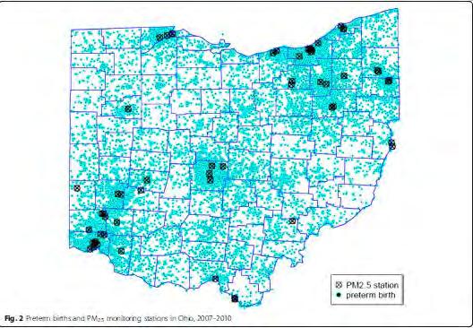 Prese in esame 224.921 nascite dal 2007 al 2010 in Ohio e correlate con livelli di PM2.