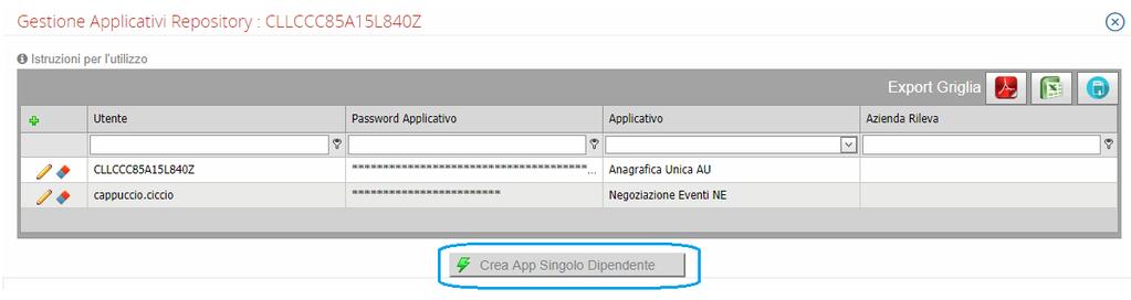 tutti gli utenti azienda. Essendo ora Anagrafica Unica un applicativo come lo sono Studioweb e Negoziazione Eventi, per abilitare un dipendente all utilizzo di AU dovrà essere effettuato il Crea App.