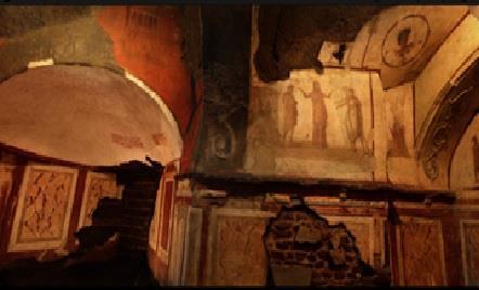 a destra - modello 3D di un frammento) CATACOMBE DI PRISCILLA - Cappella Greca