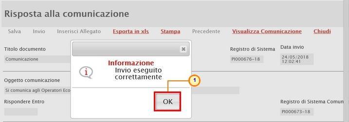 La Fase del documento cambierà da "In lavorazione" ad "Inviato" ed un messaggio di informazione a video confermerà l'operazione.