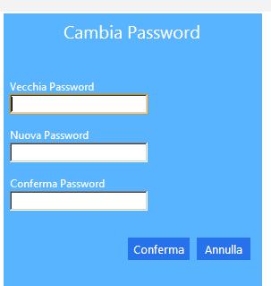 Cambio Password Cliccando sull icona al lato si accede alla videata che consente di modificare la propria password.