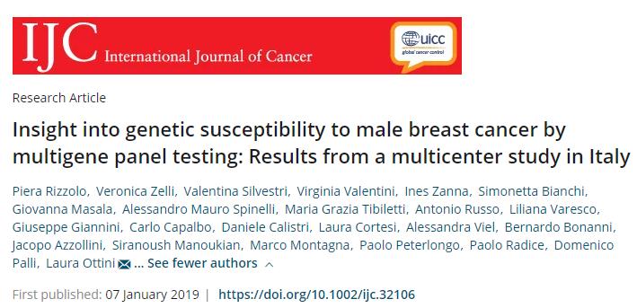 523 maschi con BC (MBC) - 50 geni associati al cancro PALB2 era il gene più frequentemente alterato (1,2%) e le varianti patogeniche di PALB2 erano significativamente associate ad alto rischio di MBC.
