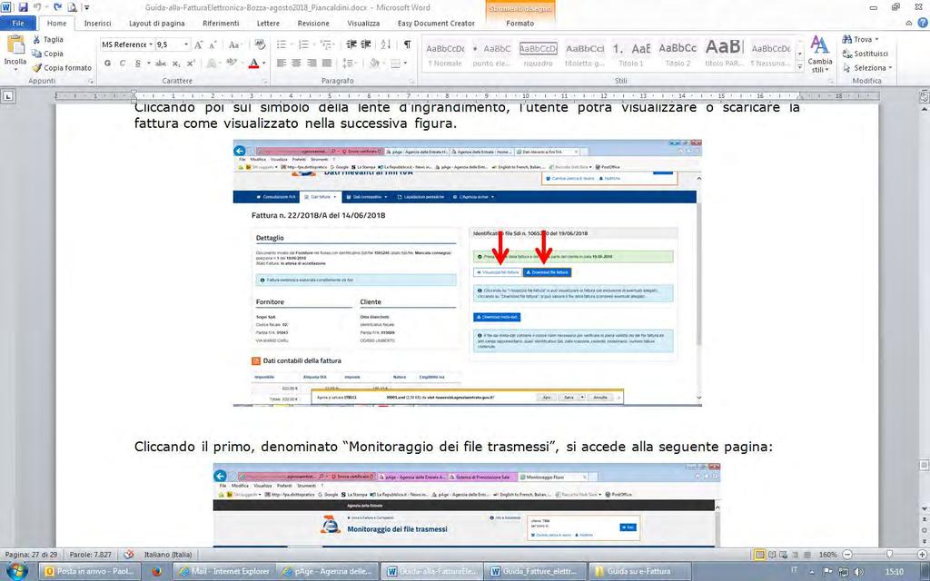 Cliccando poi sul simbolo della lente d ingrandimento, l utente potrà visualizzare o scaricare la fattura come visualizzato nella successiva figura.