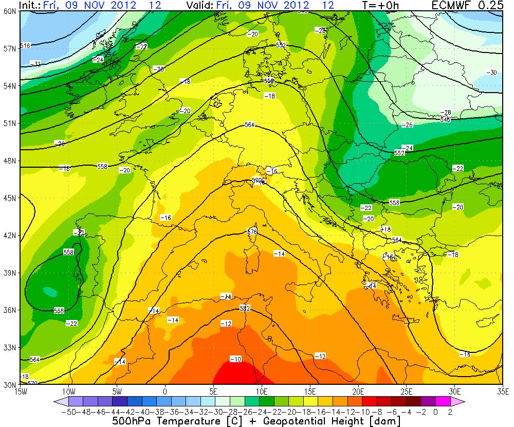 Evento meteorologico 10-11 novembre 2012 Una profonda saccatura che si estende dal nord Atlantico fino a sud dello stretto di Gibilterra,