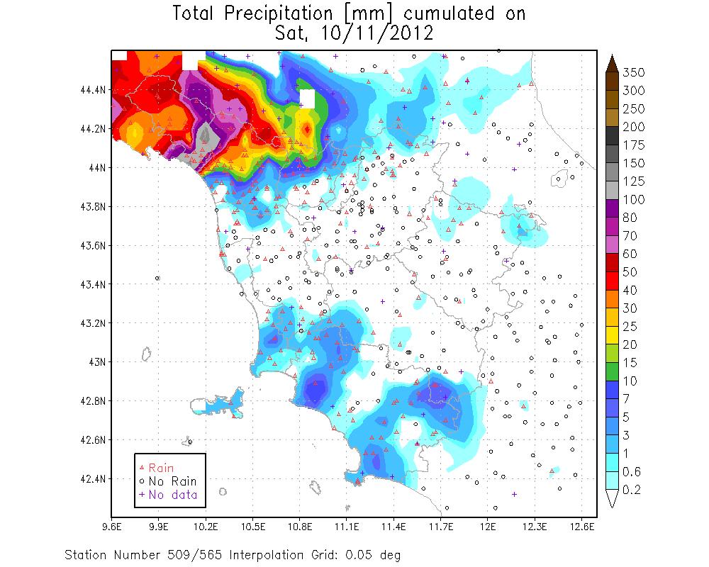 Cumulati complessivi (figure 17 e 18): Sabato 10 Novembre: deboli piogge fino al pomeriggio, in particolare sui rilievi. In serata forti temporali sulla provincia di Massa- Carrara.