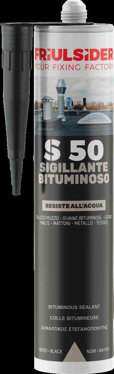 S50 SIGILLANTE BITUMINOSO Resistente all acqua Sigillatura membrane bituminose Impermeabilizzazioni di coperture Ottime proprietà plasto-elestiche guaine bituminose, tegole, calcestruzzo,