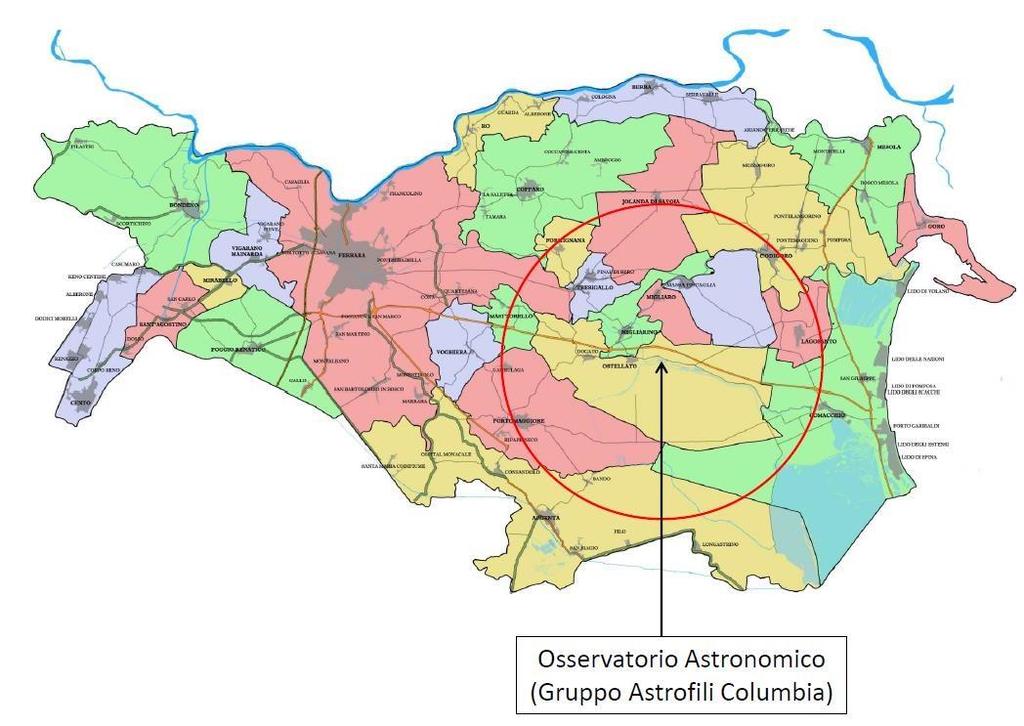 PROVINCIA DI FERRARA FE1. Osservatorio nel comune di Ostellato (FE) Paolo Natali Riferimento: Gruppo Astrofili Columbia presidente@astrofilicolumbia.