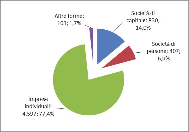 prevalenti le cooperative con 87 unità (stabili rispetto al 2015).