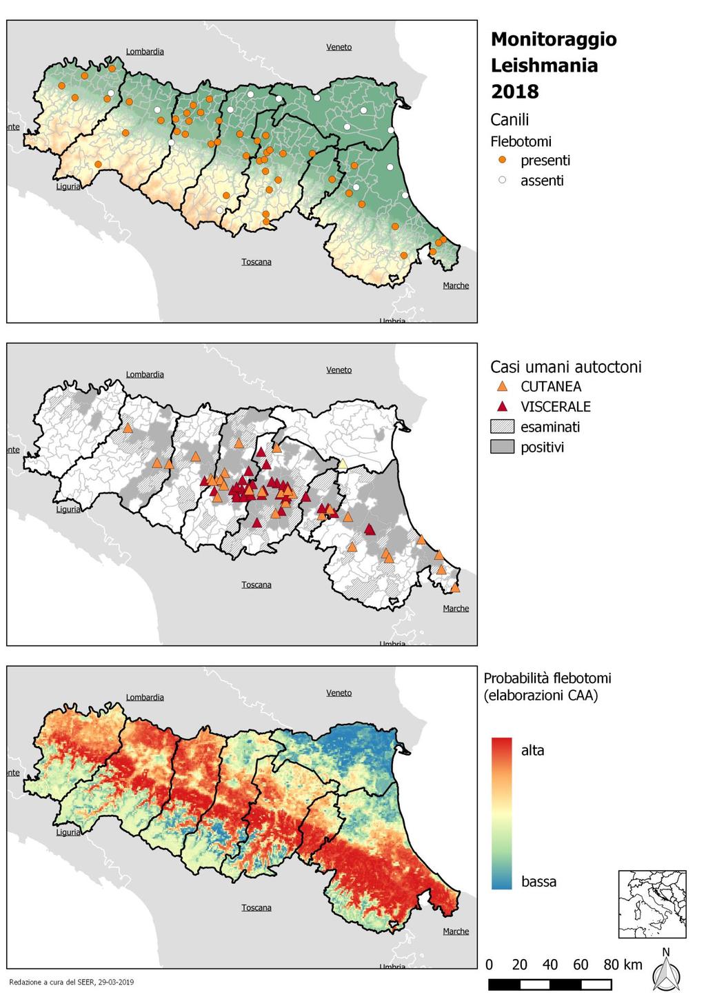 Fig. 7 Risultati del Piano di Monitoraggio Leishmania (distribuzione canili, casi umani