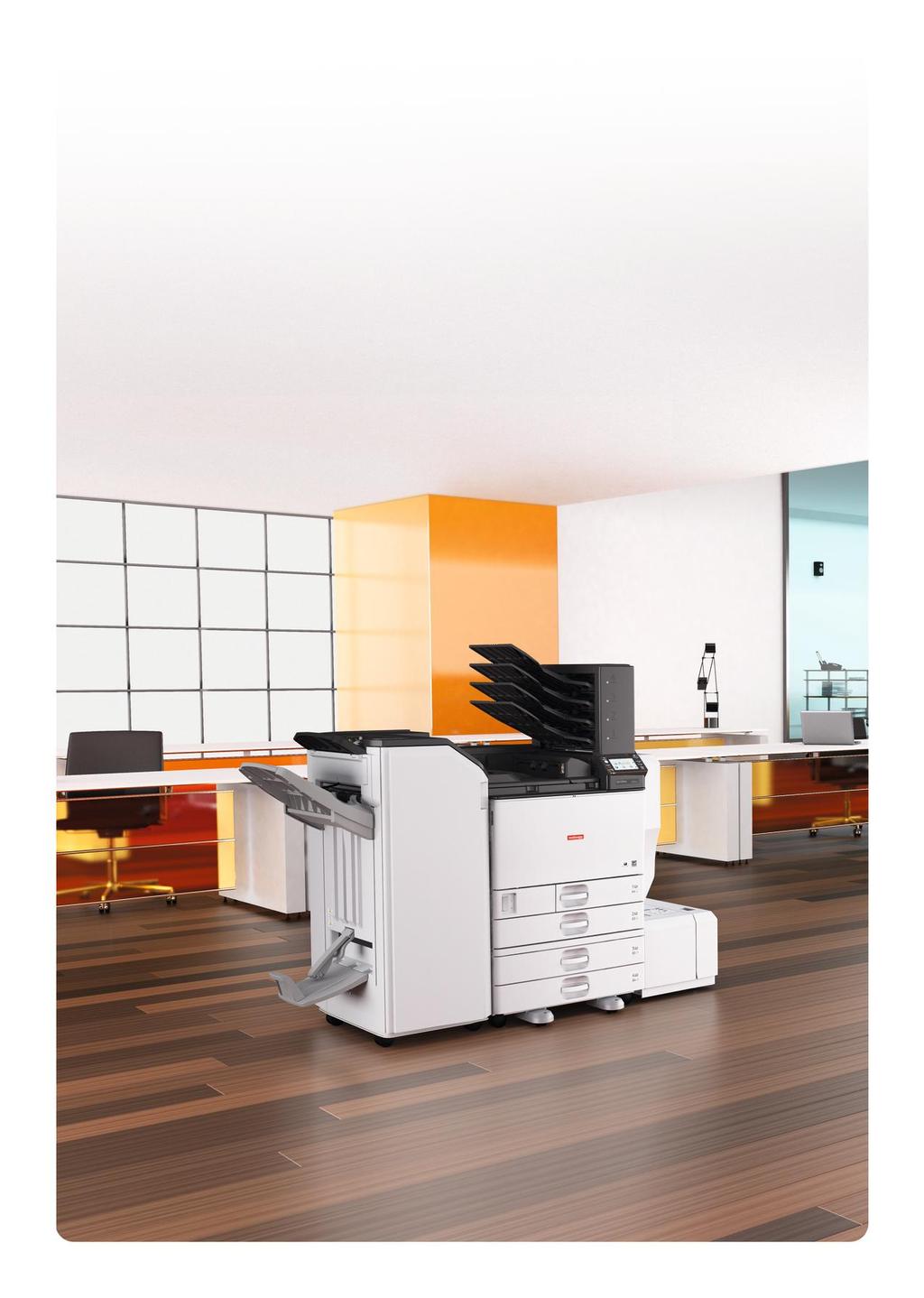 Stampanti laser a colori veloci ed efficienti SP C830DN/SP C831DN sono stampanti laser A3 a colori veloci ed intuitive, adatte all'uso in ufficio, in grado di gestire grammature carta fino a 300 g/m².