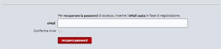 Recupero password: Selezionare nel menù in alto la voce LOGIN o REGISTRAZIONE per recuperare la propria password.