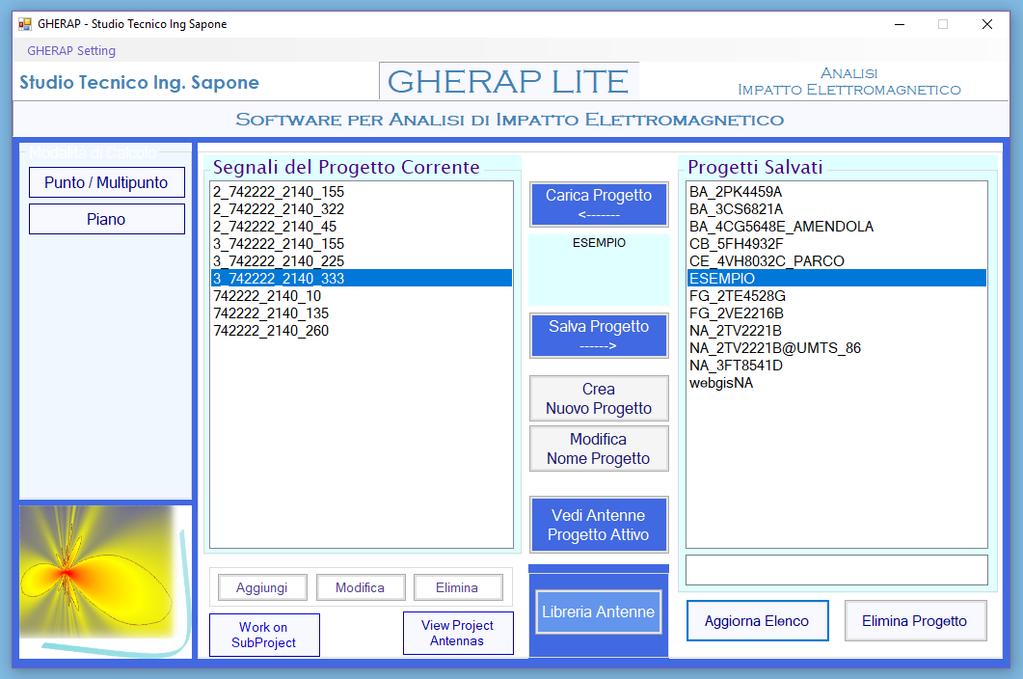 GHERAP LITE CONFORME ALLA NORMA CEI 211-10 SOFTWARE PER ANALISI DI IMPATTO ELETTROMAGNETICO SRB Il progetto GHERAP LITE nasce per coniugare varie esigenze del professionista che opera nel settore