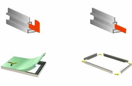 21 M-Flex profilo da 21 mm per cassonetto monofacciale 135021 Profilo 21 M-Flex 21 mm 131020 Bordino in silicone per tessuto 135010 Connettore ad angolo 135020 Connettore lineare Per il