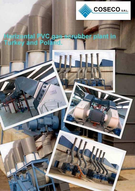 Torri in PVC abbattimento fumi Towers in PVC fumes Costruzioni di lavatori orizzontali con la capacità di trattare aria acida da 5000 a 65000 m3h completi