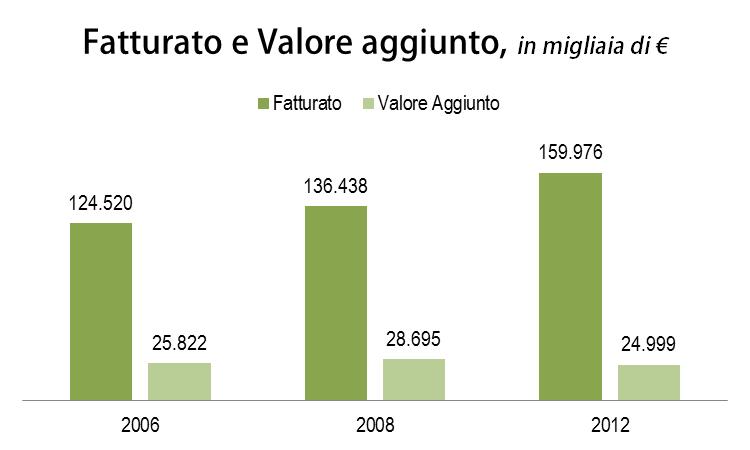 4 Fatturato e Valore Aggiunto +13% cagr -2% cagr A livello aggregato si evidenzia una crescita del volume d affari a fronte di una minore produzione di valore aggiunto, a partire dal 2008, ed in