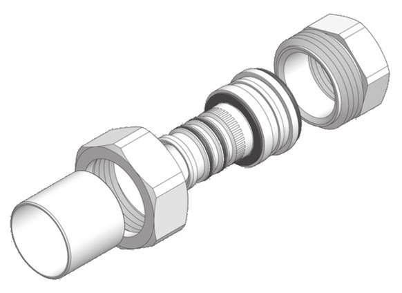 4.33 - WO- - Raccoro iritto in 3 pezzi, attacco filettato feina. 3 pieces straight female threa.