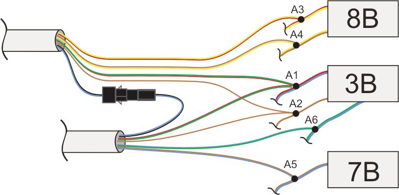 1) Stendere il cavo LED e i cavi di connessione passando attraverso il passacavo originale (foto 1) posto sul parafiamma lato passeggero fino ad arrivare con i fili ROSSO/VERDE, MARRONE,