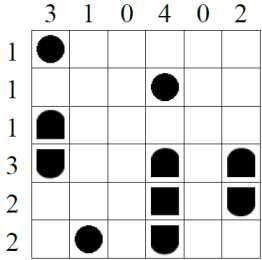 6. PONTI (4 punti): I cerchi numerati rappresentano isole da collegare fra loro attraverso dei ponti, cioè tratti rettilinei orizzontali e verticali.