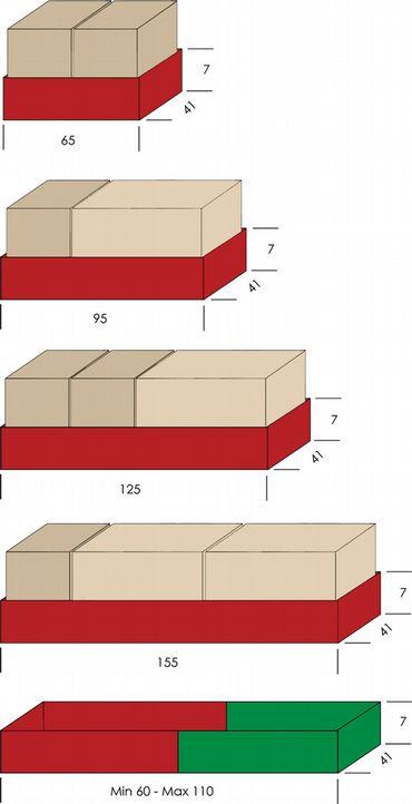 = Ripiano B 2 Moduli = 65 Cm = Portata 80Kg = Ripiano C 3 Moduli = 95 Cm = Portata 80Kg = Ripiano D 4 Moduli = 125 Cm = Portata 80Kg = Ripiano E 5 Moduli = 155 Cm = Portata 80Kg = Telescopico =