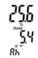 Modo di misura rh (umidità relativa): vengono indicati l umidità relativa (in %), la temperatura (in C) e il punto di rugiada (in C) Modo
