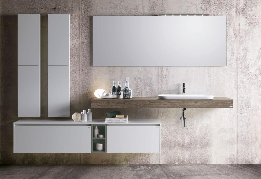 l69 Mirror cm.173 h.65 cod.s173 with adjustable LED light cod.led N.4 wall cabinets 27 h.65 d.17 cod.pp27sx Color satin white cod.01 Vanity unit cm.177.