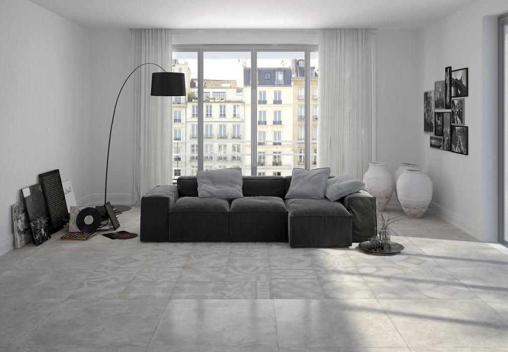 GRIGIO 28 Ambiente realizzato con: Grigio Lappato 80x80. 31,5 x31,5 Cementine Grigio 80x80.