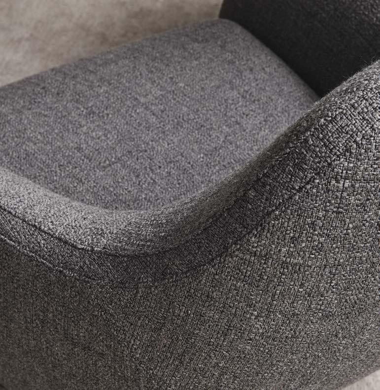 lucidata oro. This page: Marlon armchair in removable fabric Sparta 16 ferro, black elm legs.