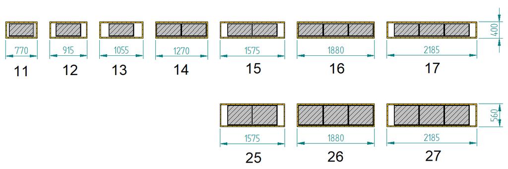 Nello schema delle sezioni frontali della serie sono rappresentati anche i filtri, nelle uniche due dimensioni standard previste nella serie 31MK, 287x592 e 490x592.