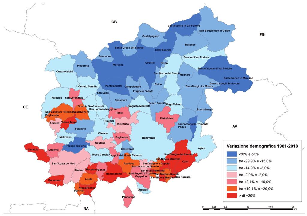 Decrescita e invecchiamento della popolazione del Sannio Fig.