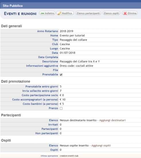 Il back office Cosa vede il soggetto che gestisce l evento: Dopo aver fatto click su pulsante «inserisci», Compare questa schermata di riepilogo Creazione elenco partecipanti Elenco partecipanti: Si