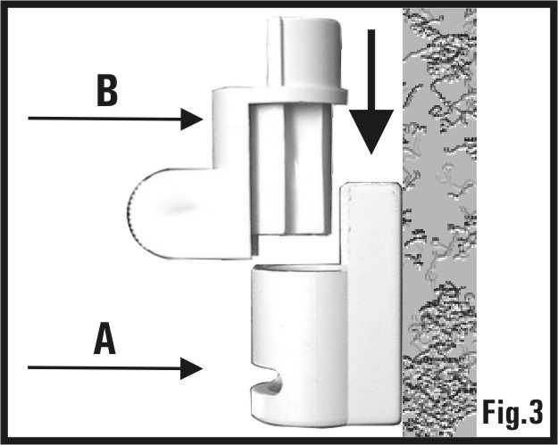 3.2 MONTAGGIO CON SNODO (OPZIONALE). Fissare lo snodo A alla parete in posizione verticale con le viti in dotazione. Inserire lo snodo B nella parte A (vedi Fig. 5).