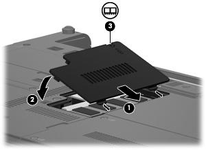 13. Stringere la vite del coperchio dello scomparto dei moduli di memoria (3). 14. Installare nuovamente la batteria. 15.