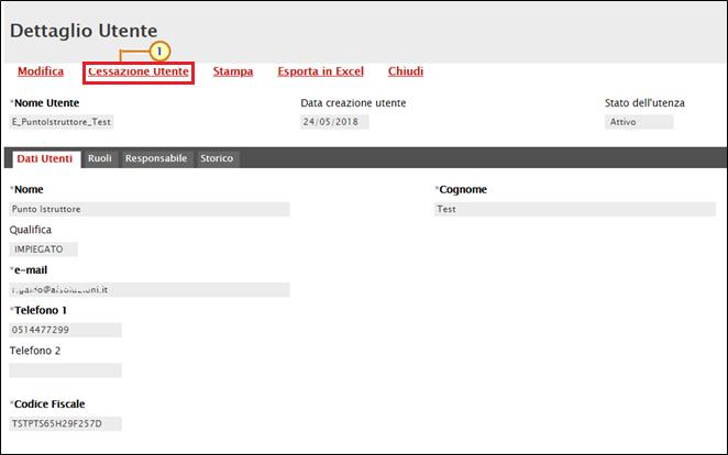 dell avvenuta operazione. Figura 20: Cessazione utente ATTENZIONE: la cessazione di un Utente è consentita a patto che egli non sia l unico utente di quell Ente.