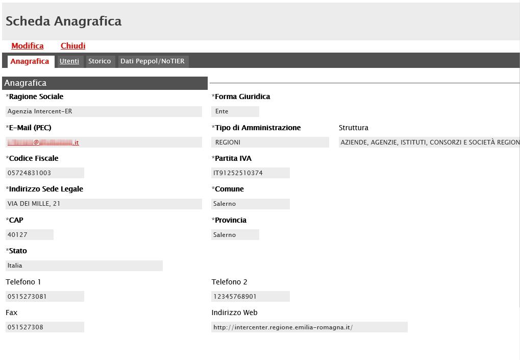 Nella schermata che verrà mostrata, nella sezione Anagrafica, sarà possibile visualizzare una serie di