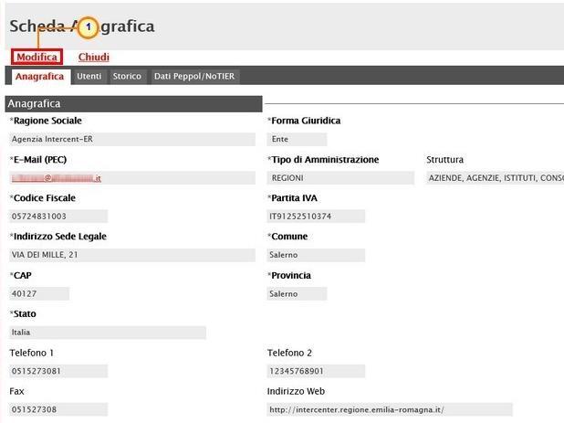 Figura 6: Modifica Anagrafica Tutte le informazioni che è consentito modificare verranno rese editabili.