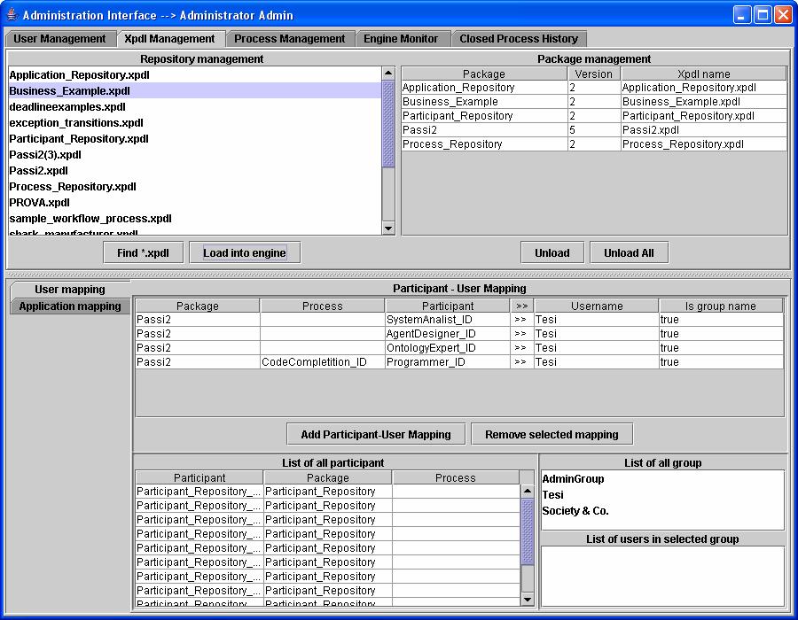 XPDL Management Da questa finestra è possibile predisporre l engine per l esecuzione dei processi.