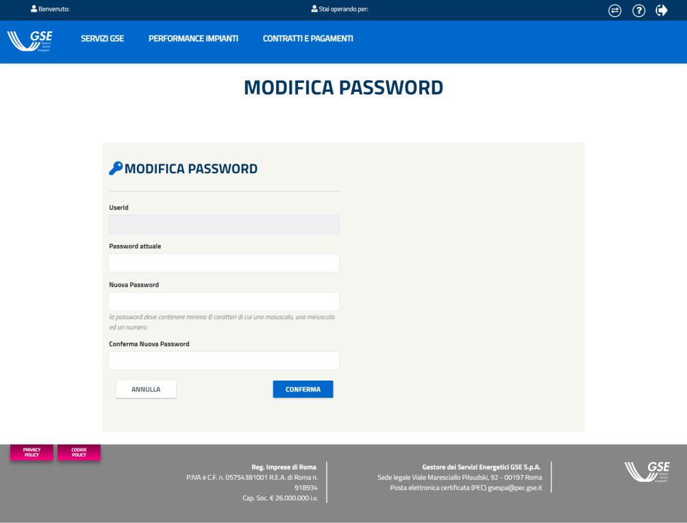 3.1.14 Modifica Password La funzionalità MODIFICA PASSWORD consente, all Utente autenticato, di aggiornare la propria password,