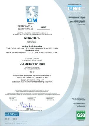 CERTIFICAZIONI La serie di centrali di trattamento aria Mekar23MK è certificata Eurovent