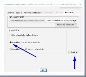 Spuntare la voce Considera il certificato attendibile e confermare con Applica.