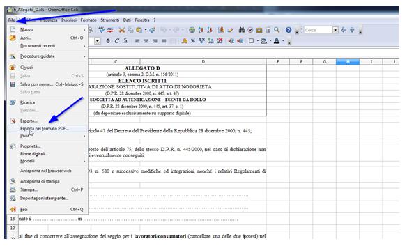 c) Creare un file PDF/A tramite OpenOffice Calc 4.x 1. OpenOffice Calc (Versione 4.