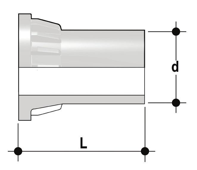 Accessori CVDF Connettore in PVDF SDR 21 PN 16 codolo lungo, per saldatura di testa d