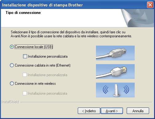 USB Winows Selezionre Connessione lole, quini fre li su Avnti. L instllzione prosegue. Collegre il vo USB l onnettore USB ontrssegnto on il simolo.