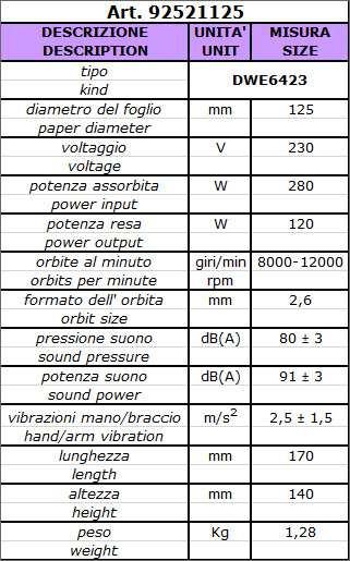 Levigatrice orbitale 1/4 di foglio DWE6411, 230 W + CON4011 Art.