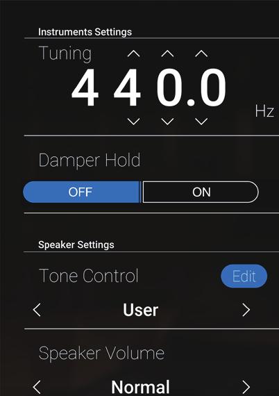User Tone Control (Controllo timbrico personalizzato) Questa opzione consente di controllare più approfonditamente il carattere del suono dello strumento e di regolare separatamente il volume di