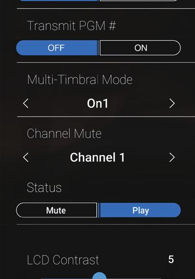 10 Transmit Program Change Numbers (Trasmettere i numeri di variazione programma) Questa impostazione determina se il pianoforte digitale ibrido NV5 trasmetterà via MIDI le informazioni di variazione