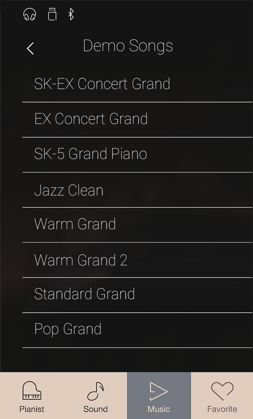 Brani demo La funzione Demo Songs offre un eccellente introduzione alle diverse capacità del pianoforte digitale ibrido NV5.