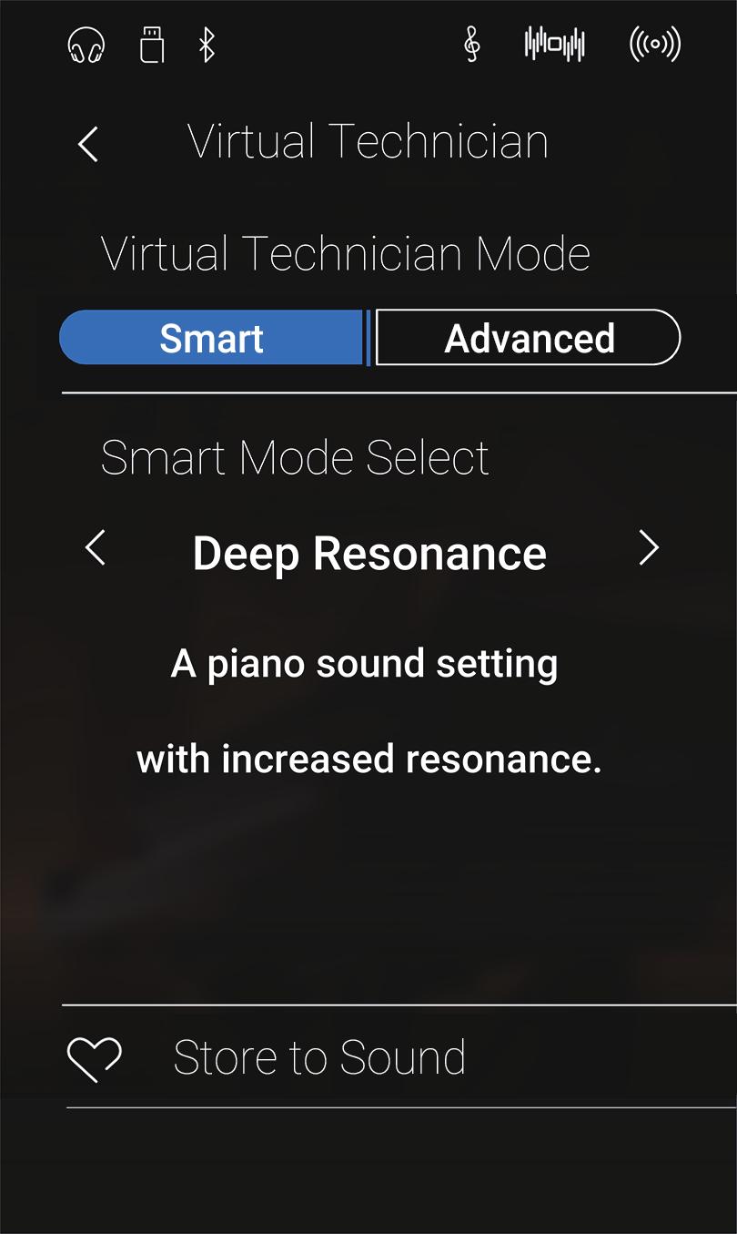 Virtual Technician Il menu Virtual Technician contiene diverse impostazioni che permettono di regolare notevolmente la tonalità del pianoforte acustico NV5.
