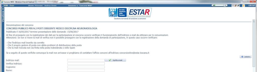 FASE 1 REGISTRAZIONE Al fine di proseguire con la registrazione dei dati per la partecipazione al concorso occorre verificare il funzionamento dell indirizzo e-mail da utilizzare per le comunicazioni.