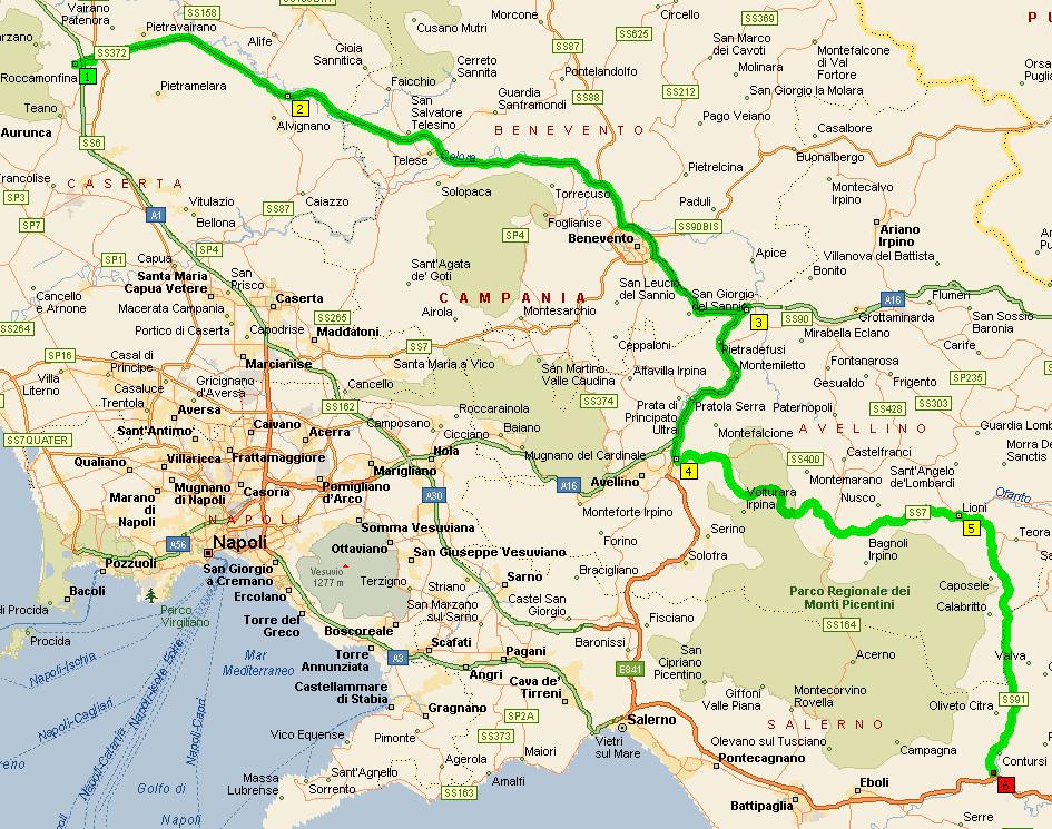 Autostrada del Mediterraneo tratto A1 Caianello A2 Contursi per i veicoli di massa inferiore a 3,5 t e autobus di linea: Uscita: A1 Caianello Entrata: A2 Contursi 238 km SS.