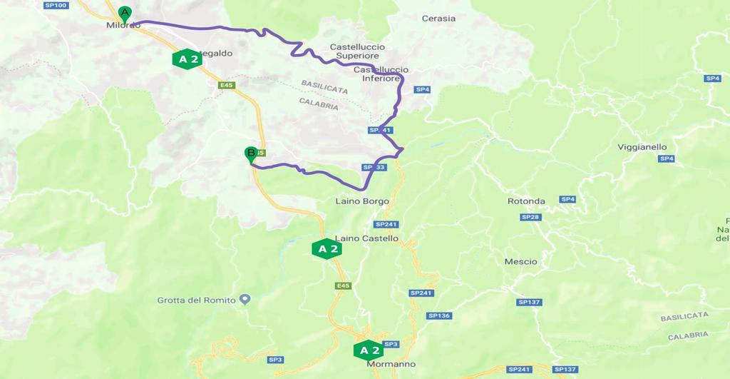 ITINERARI ALTERNATIVI Autostrada del Mediterraneo tratto Lauria Laino Borgo Uscita: Lauria Entrata: Laino Borgo S.